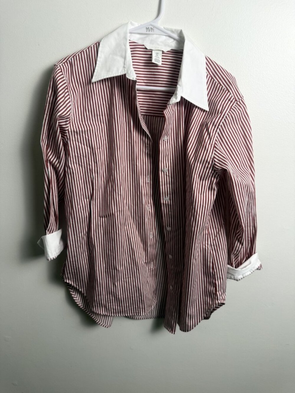 H&M Red White Striped Shirt Size S Contrast Collar Oversized Cotton